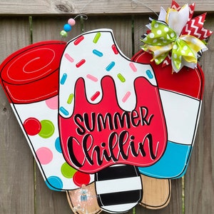 DOOR HANGER, Wreath Attachment, Summer Door Hanger, Popsicle Door Hanger, Hand painted Door Hanger, Popsicle, Summer