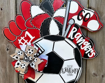 Football Door Hanger/Attachment: Hand Painted Birch Wood, Soccer Decor