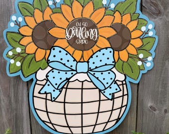 Hand Painted Fall Door Hanger Sign, Sunflower Vase