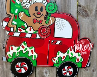 Gingerbread Christmas Door Hanger/Attachment: Hand-Painted Birch Decor