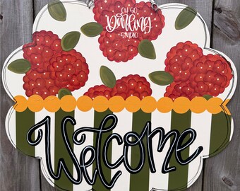 Hand Painted Fall Door Hanger Sign, Hydrangeas, Welcome