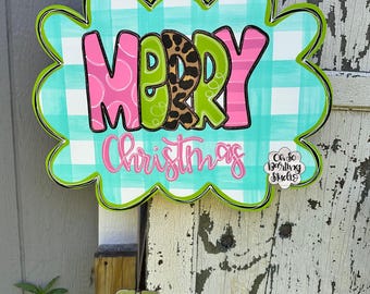 Hand Painted Christmas Door Hanger: Plaid Holiday Decor