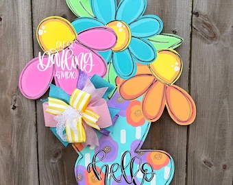 Rainy Day Rain Boot Door Hanger/Attachment: Hand-Painted Birch Decor