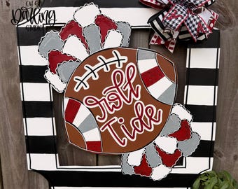 Football Door Hanger: Hand Painted Roll Tide Birch Decor
