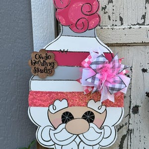 Pink Santa Door Hanger: Hand-Painted Christmas Attachment