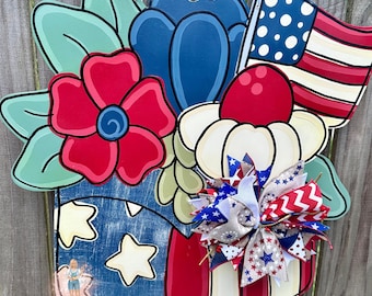 Floral Patriotic Door Hanger/Attachment: Summer Decor with American Flag
