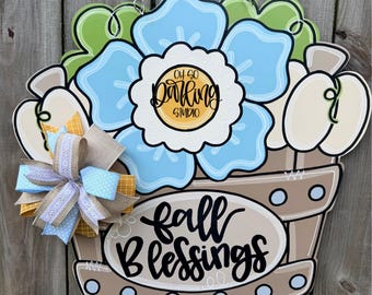 Hand Painted Fall Door Hanger Sign, Barrel, Fall Blessings