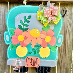 Spring Door Hanger, Spring Wreath Attachment, Spring Truck Door Hanger, Painted Floral Truck Door Hanger