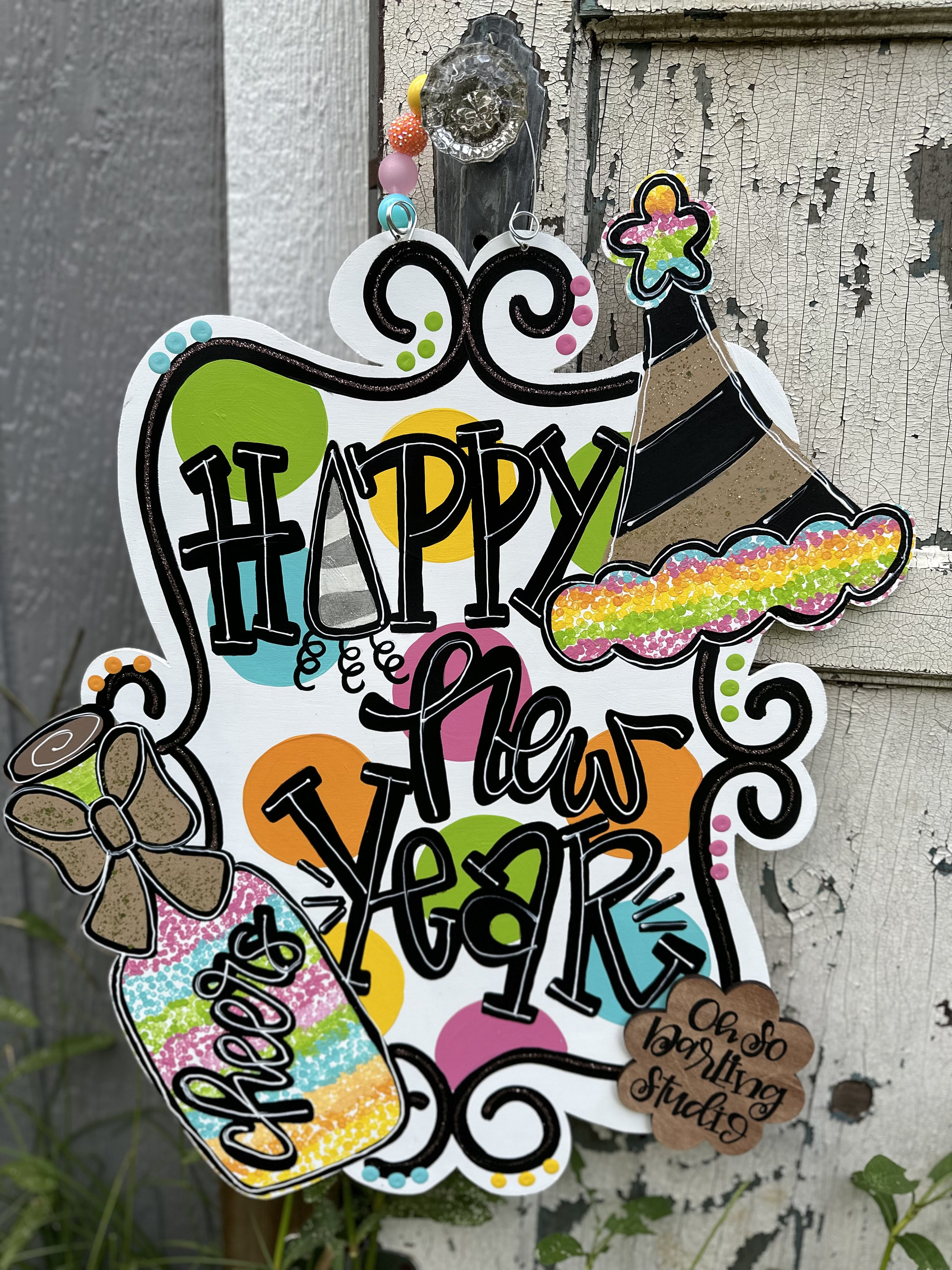 New Year Door Hanger: Hand-painted Birch Attachment - Etsy