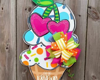 Hand Painted Ice Cream Door Hanger/Attachment: Summer Wreath Attachment