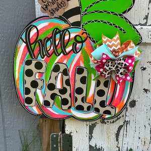 DOOR HANGER, Pumpkin Door Hanger, Fall Door Hanger, Colorful Pumpkin Door Hanger,Hello Fall Door Hanger