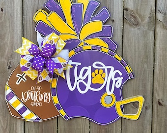 Hand Painted Football Door Hanger: Tiger Decor