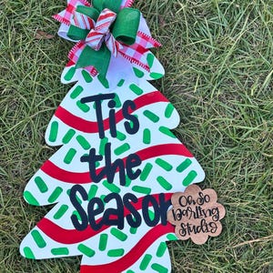Christmas Tree Cake Door Hanger: Hand-Painted Birch Wreath Attachment