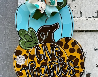Hand Painted Pumpkin Door Hanger/Attachment: Give Thanks Fall Decor