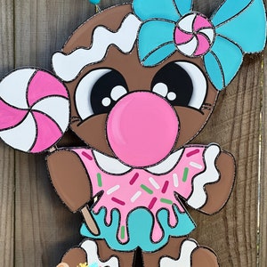 Hand Painted Gingerbread Girl Door Hanger: Winter Wreath Attachment