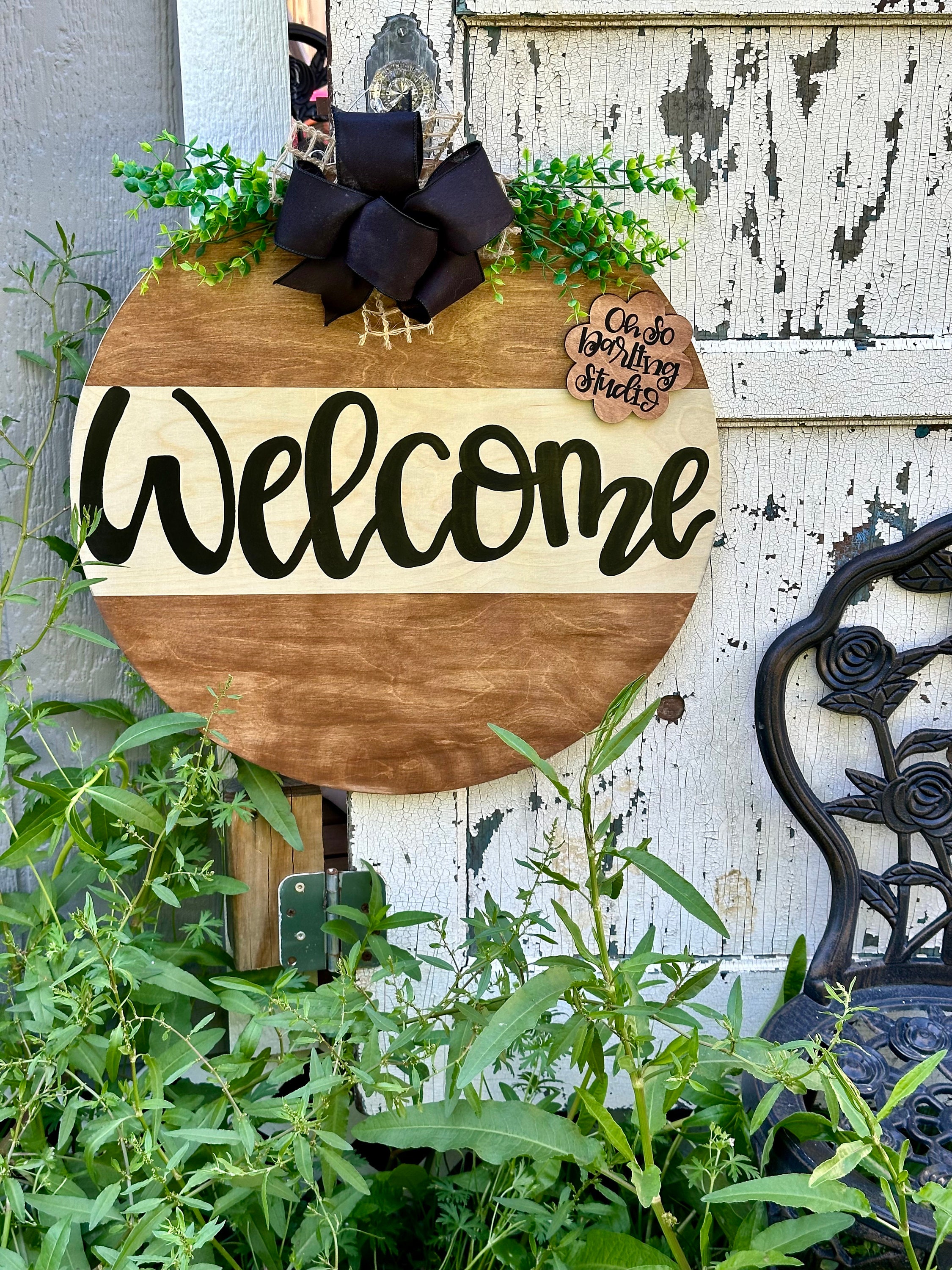 Welcome Door Hanger: Round Farmhouse Birch Wood Sign - Etsy