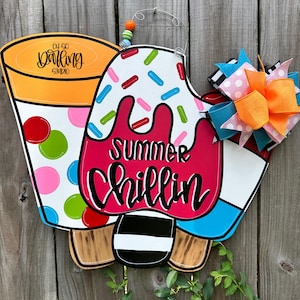 DOOR HANGER, Wreath Attachment, Summer Door Hanger, Popsicle Door Hanger, Hand painted Door Hanger, Popsicle, Summer