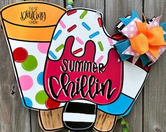 Hand Painted Popsicle Door Hanger/Attachment: Summer Wreath Attachment