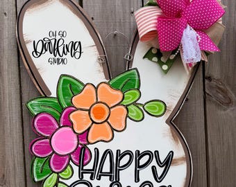 Bunny Easter Door Hanger: Hand-Painted Spring Decor