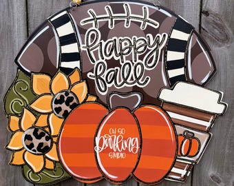 Football Door Hanger: Hand Painted Birch Wood, Fall Sports Decor, Football