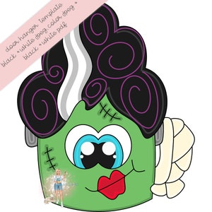 TEMPLATE, Door Hanger Template, Halloween Template, Mrs Frankenstein Template, Frankenstein, Halloween