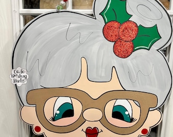 Hand Painted Mrs. Claus Door Hanger - Christmas Wreath Attachment