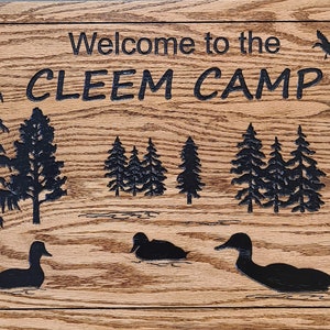 Ducks and Trees Family Cabin Signs, Welcome or Lake Home Signs, Personalized Wood Carving, House Sign, Outdoor Grade image 2