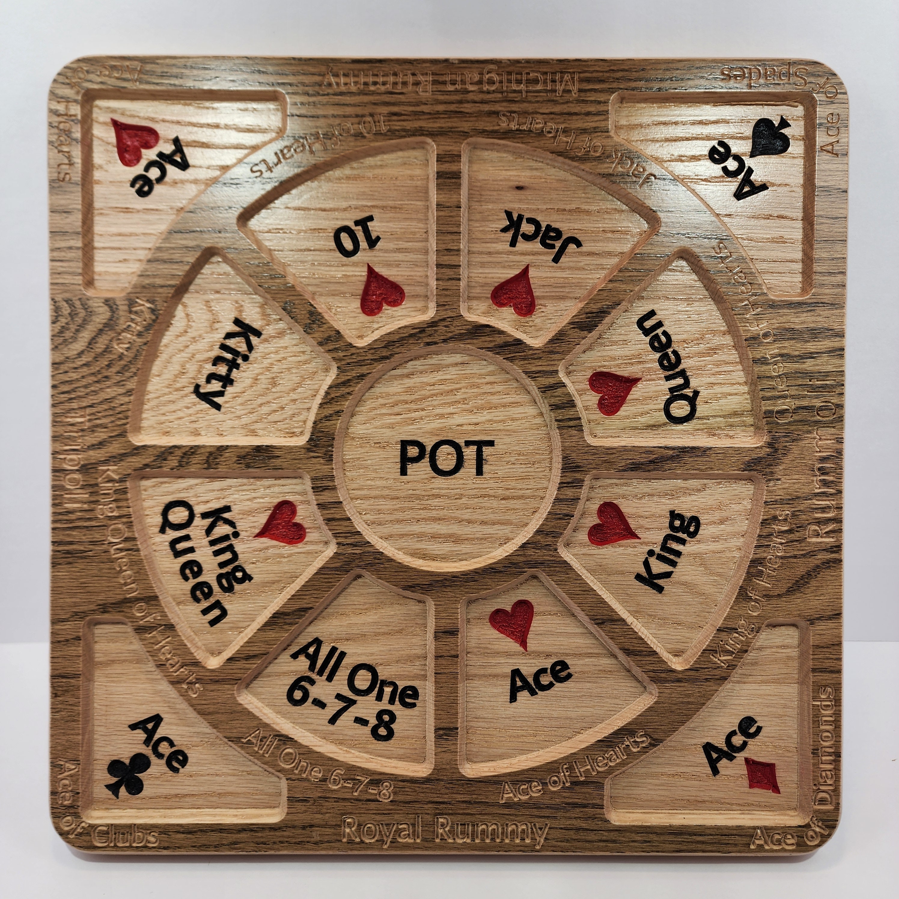20"x20" 6-7-8 Solid Red Oak Tripoli, Michigan Rummy or Rummoli Board ...