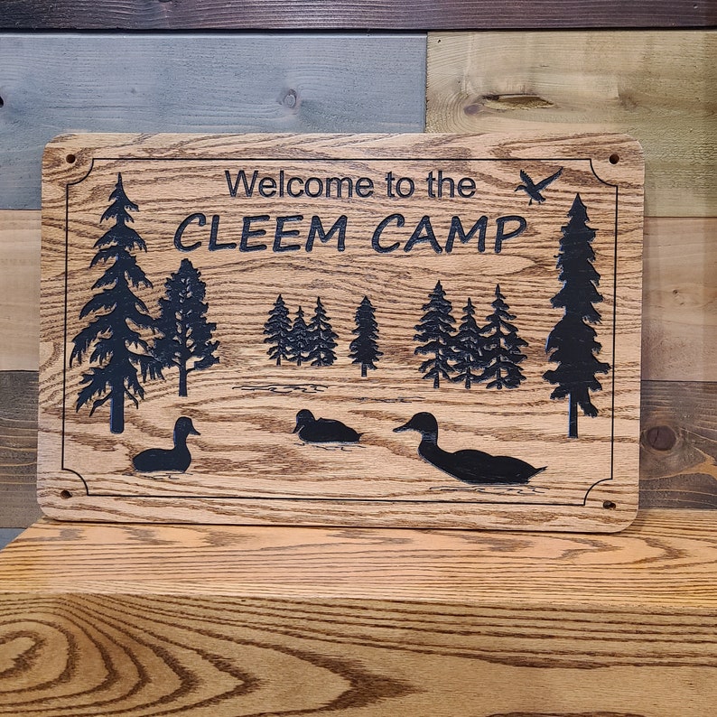 Ducks and Trees Family Cabin Signs, Welcome or Lake Home Signs, Personalized Wood Carving, House Sign, Outdoor Grade image 3
