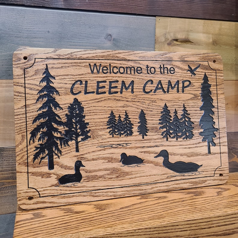 Ducks and Trees Family Cabin Signs, Welcome or Lake Home Signs, Personalized Wood Carving, House Sign, Outdoor Grade image 1