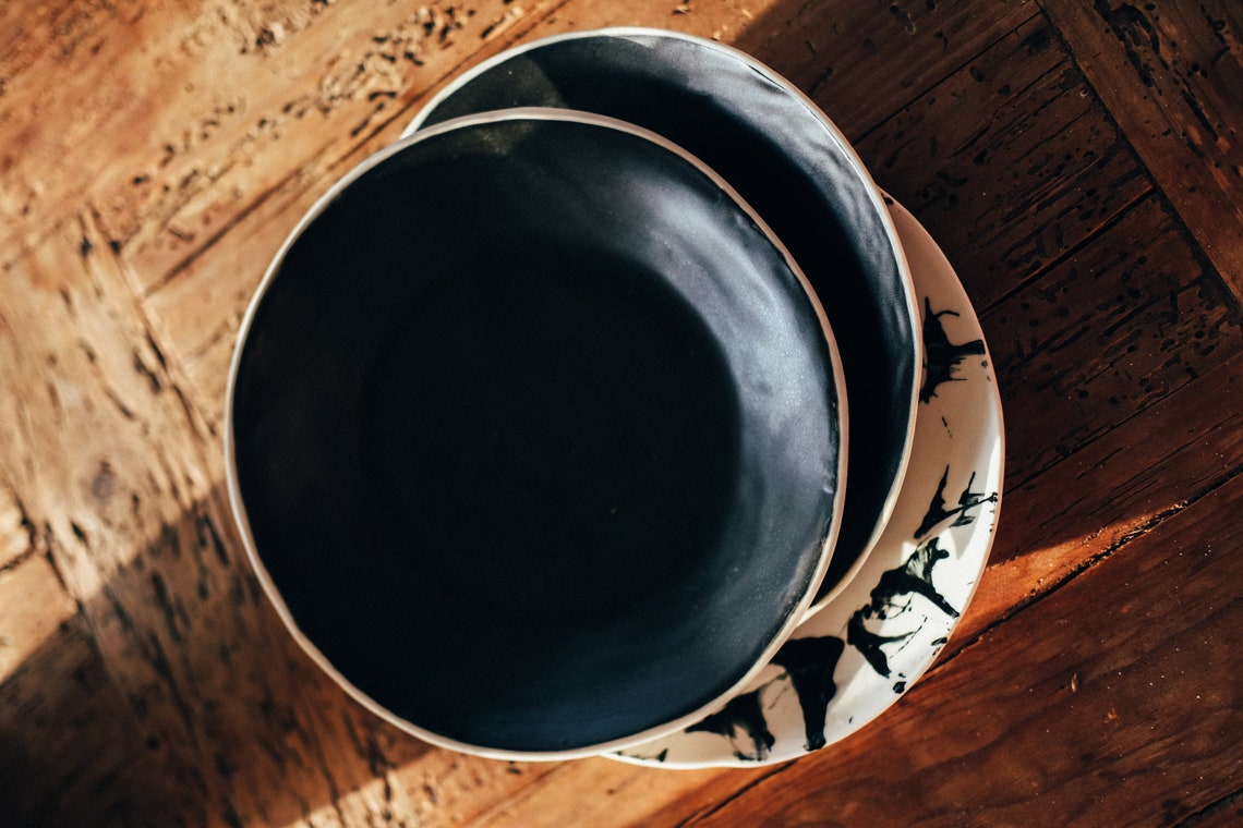 Contemporary Black and White Dessert Plates Modern Porcelain Etsy