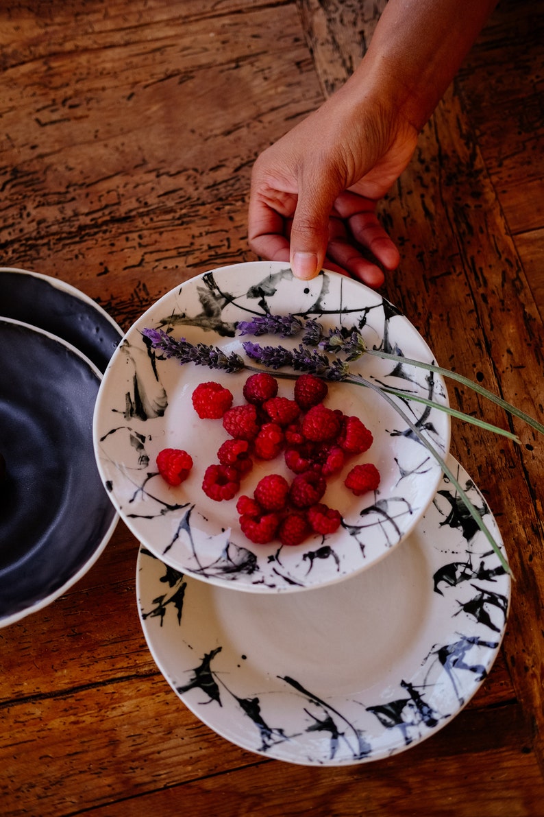 Contemporary Black and White Dessert Plates Modern Porcelain Etsy