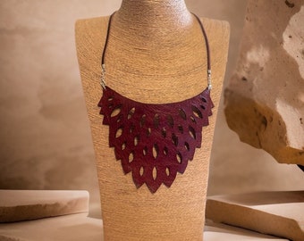 Handmade Leather Boho Bib Necklace laser cut festival necklace / western style / boho chic style