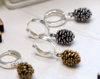 Pendientes de piña, joyería rústica para bodas, accesorios de otoño, pendientes de naturaleza, pendientes caprichosos, pendientes cottagecore, pendientes de metales mixtos