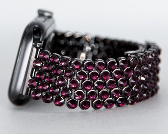 Dark fuchsia iwatch band,marsala apple strap, dark pink watch band handmade, Burgundy watch strap, dazzling iband, swarovski band,sparkling