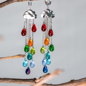 Rain Cloud Earrings, rain drop earrings, rainbow earrings, LGBTQ+ Gay Progress Rainbow Inclusive Jewellery, lesbian earrings,lesbian jewelry