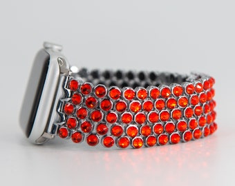 Oranges Iwatch-Band, Apple-Watch-Armband, Swarovski-Uhrenarmband, handgefertigtes Uhrenarmband, Samsung Galaxy-Band, schillerndes Iband, Glam Metal-Uhrenarmband