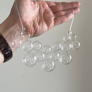 Bubble necklace, Blown glass necklace, Bubble statement necklace, bib necklace,Clear transparent glass oversize bubble sphere necklace