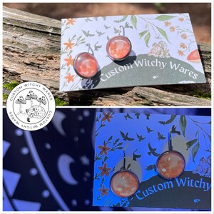 Glow in the Dark - Pink Full Moon Earrings; Blood Moon; Handmade Jewelry; Witchy Earrings; Rave Wear; Blacklight; Festival Jewelry