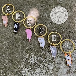 Gold Dangling Kitty Cat Keychains; Handmade Gift for Her; Crazy Cat Lady Accessory; Cute Kawaii Cartoon Animal; Kids Teen Adult Key Ring