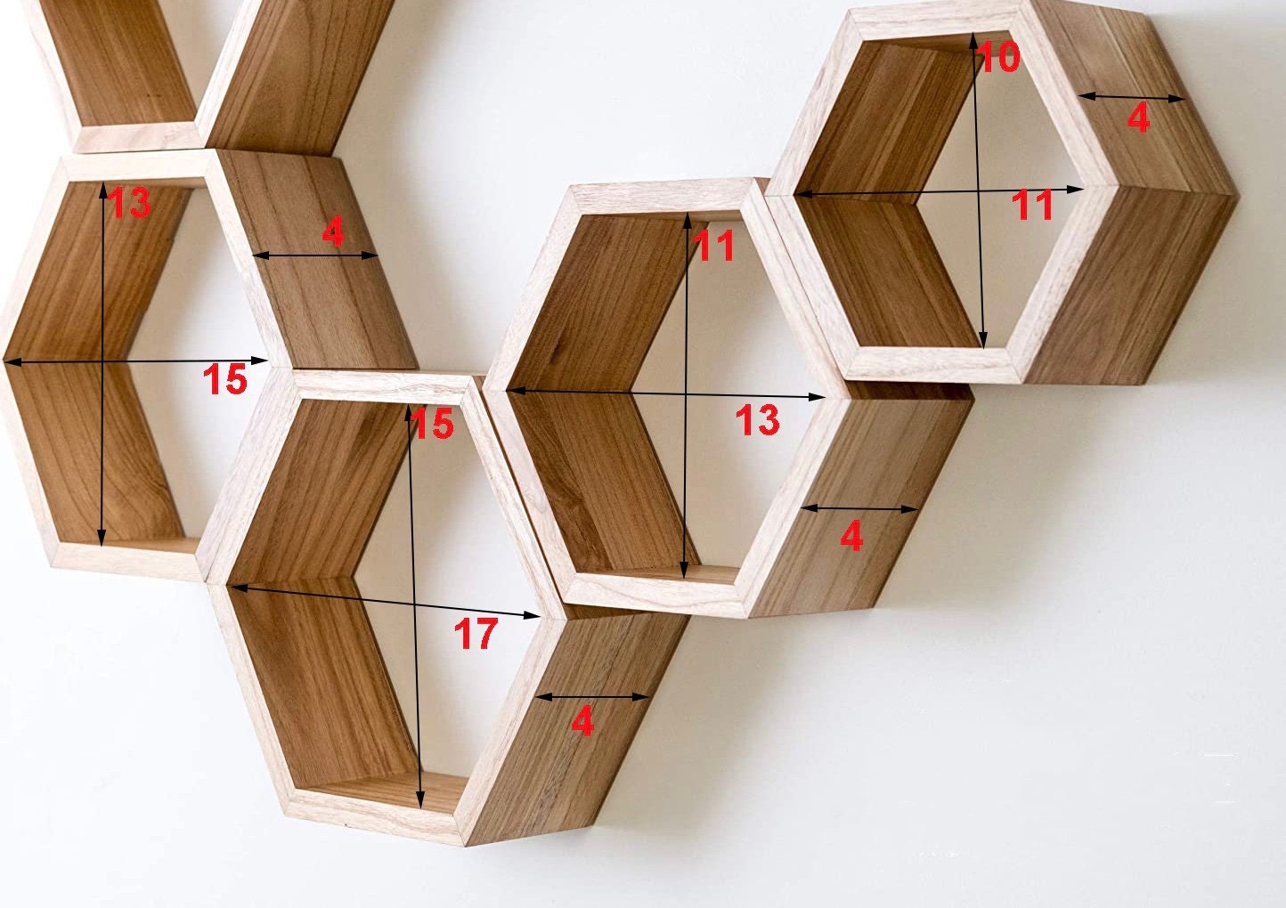 4 Hexagonal Floating Shelves Set of 4 Wall Deco Etsy