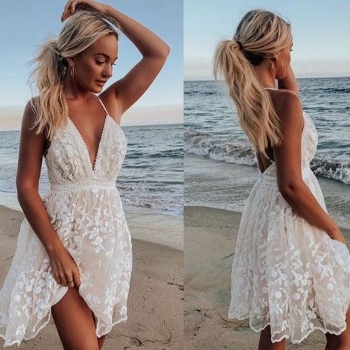 Beach Dress Lace Hollow Out V Neck ...