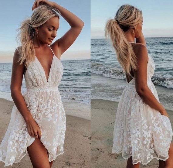 Hot Selling Beach Dress Lace Hollow Out V Neck Backless Sexy - Etsy