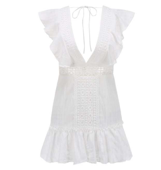 Summer Elegant White Deep V Neck Hollow Out Waist Dress Casual | Etsy