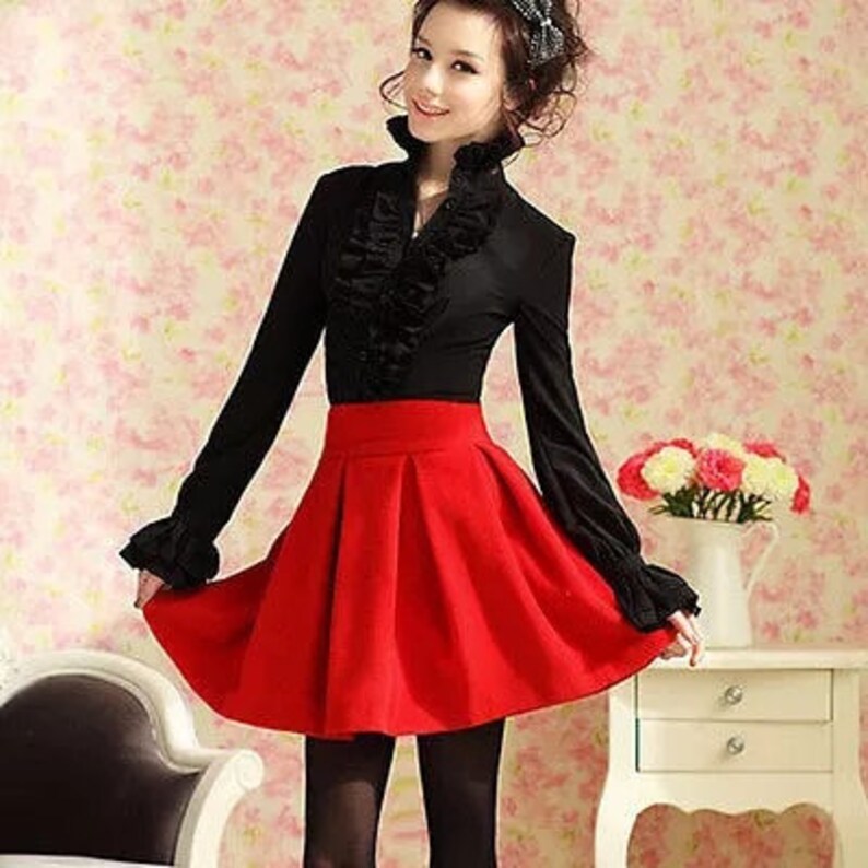 Fashion Victorian Womens Tops Ruffles Long Sleeve Frill Solid - Etsy