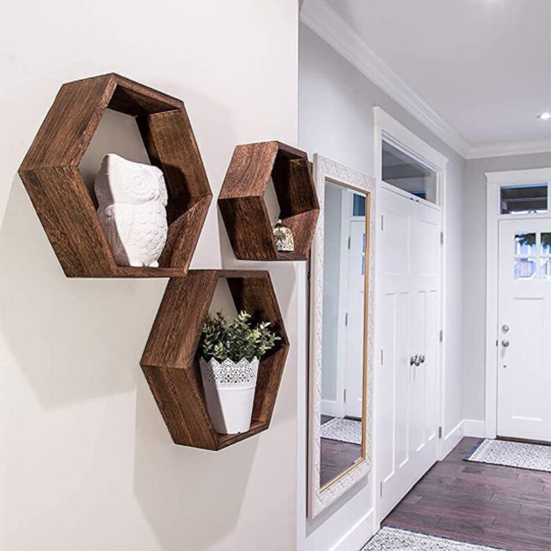 Set of 4 Floating Shelves Natural Rustic Wood Etsy