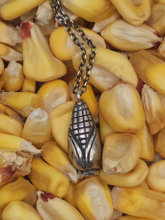 Sterling Silver Corn Necklace | Handmade Sand Casted Corn