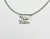 Sterling Silver They/Them Necklace | Pronoun Necklace | Gender Neutral