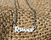 Sterling Silver Queer necklace | Queer Nameplate | Silver Queer Jewelry