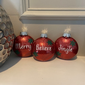 Believe, Jingle, Merry Glitter Christmas Ornament Set